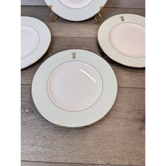 Wedgwood Vera Wang 9” Green Pineapple Gold Trim Accent Salad Plate-Set Of 4 - Picture 2 of 8